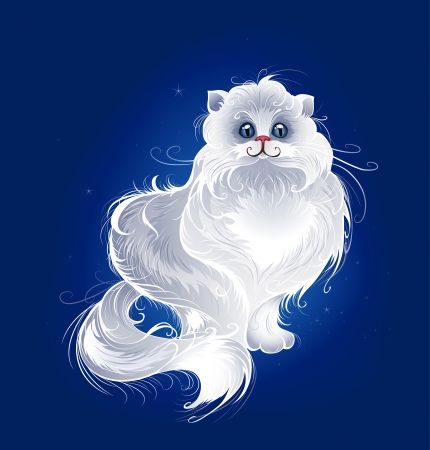 artistically painted, white, very fluffy Persian cat on a dark blue glowing background.
のイラスト素材