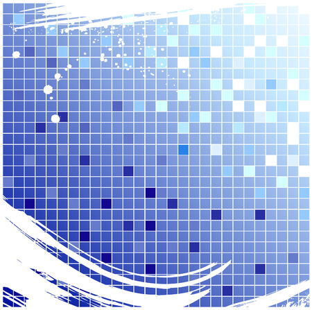 blue checkered background, stained with drops and large brush strokes of white paint.のイラスト素材