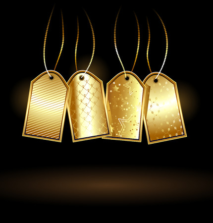 four gold, patterned, shiny label on a black background
のイラスト素材