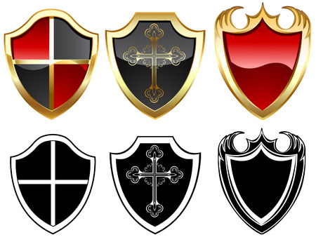 three gold and three black shield on a white background.
のイラスト素材