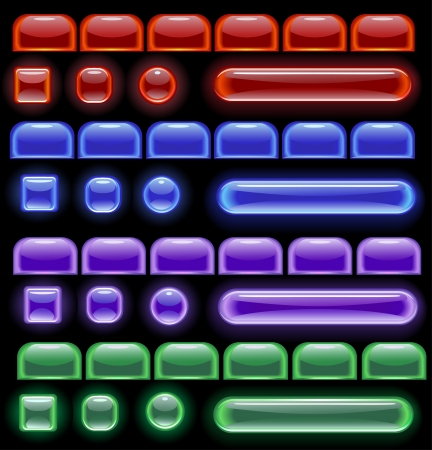 glowing computer icons: red, blue, green and purple on a black background.
      のイラスト素材