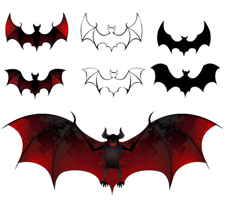 artistically painted bats with beautiful texture wings on a white background のイラスト素材