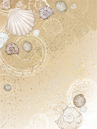 beautiful stylized sea shells on the brown sand のイラスト素材