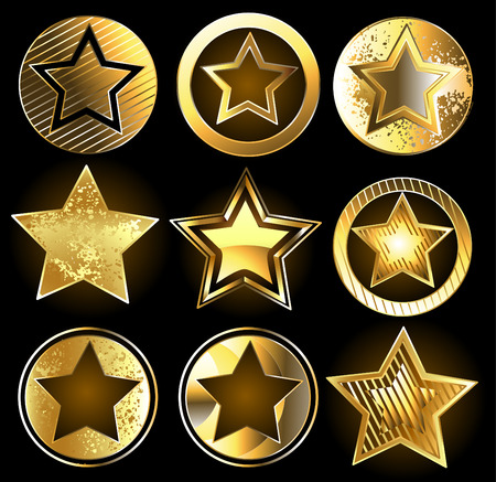 Set of gold, shining military stars on a black backgroundのイラスト素材