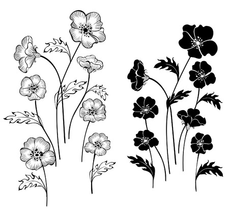 artistically painted delicate flowers on a white background のイラスト素材