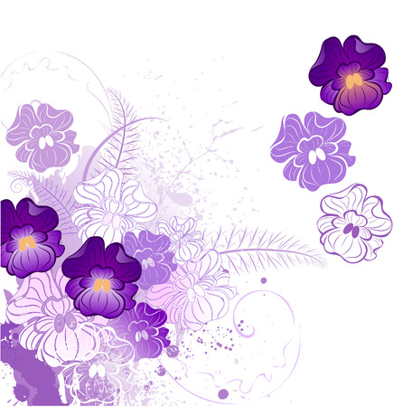 stylized beautiful violet with drops and drips of paint on a white background      のイラスト素材