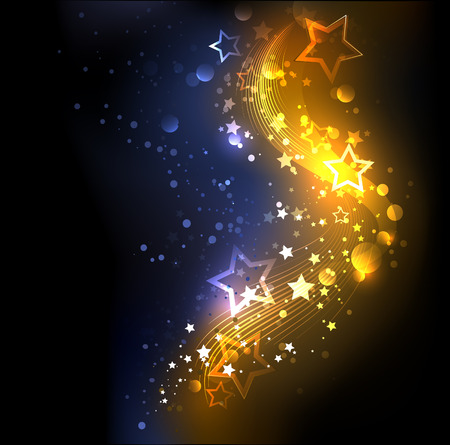 glowing , abstract , golden with blue, decorated with starsのイラスト素材