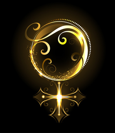 shiny jewelry , gold symbol of Venus on a black backgroundのイラスト素材