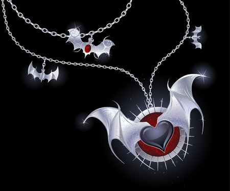 silver chain with a medallion with a black heart with silver wings vampire.
のイラスト素材