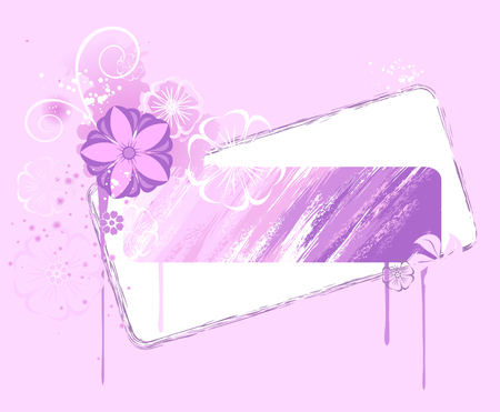 original banner, painted various shades of pink paint, decorated with stylized flowers and drips of paint.のイラスト素材