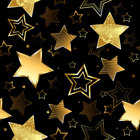 Seamless with Golden Stars on Black backgroundのイラスト素材