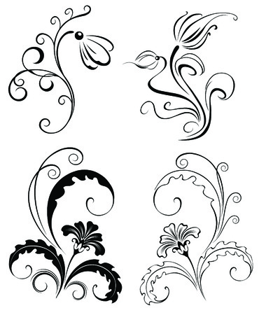 Set four black decorative flowers (for tattoos)のイラスト素材