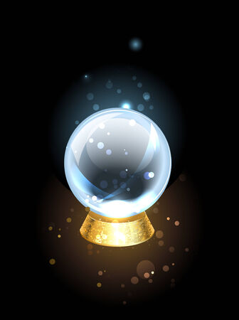 scrying crystal ball on a golden pedestal at a black background.のイラスト素材