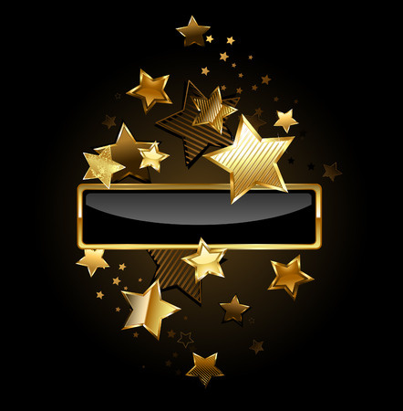 rectangular black banner with gold frame decorated with gold stars on a black backgroundのイラスト素材