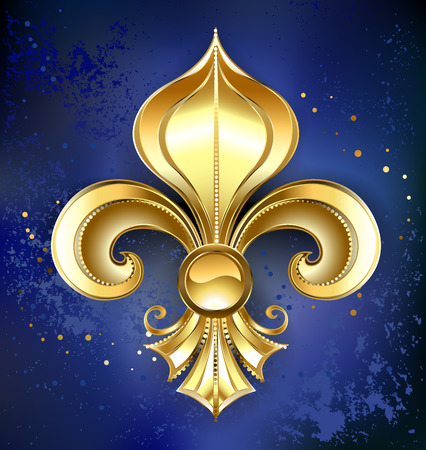 Gold Fleur-de-lis on a dark blue textural backgroundのイラスト素材