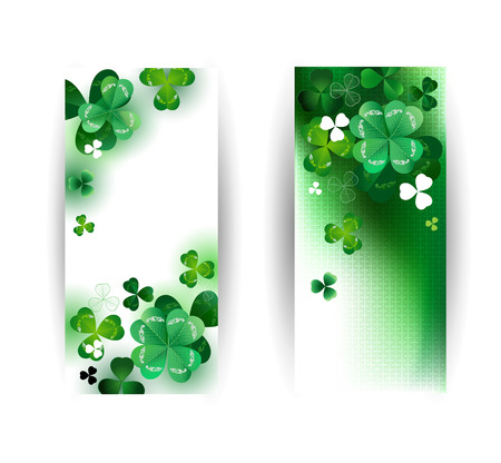 two banners with green clover with four leaf on a green background.のイラスト素材