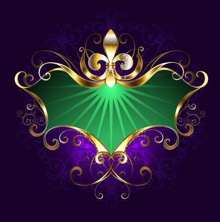 Green banner with the golden lily on a purple backgroundのイラスト素材