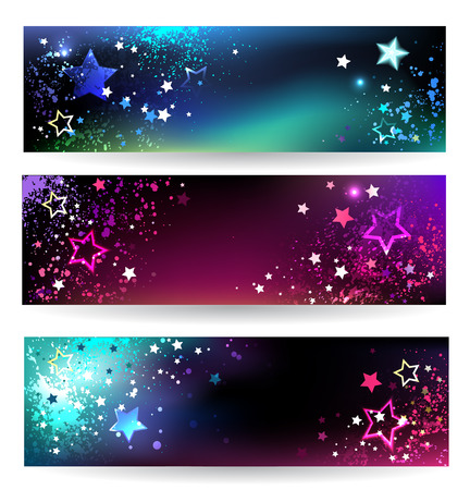 three horizontal banner with sparkling bright stars.のイラスト素材