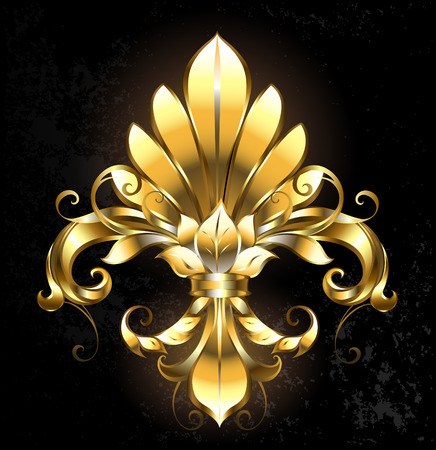 artistically painted gold Fleur de Lis on a dark background.のイラスト素材