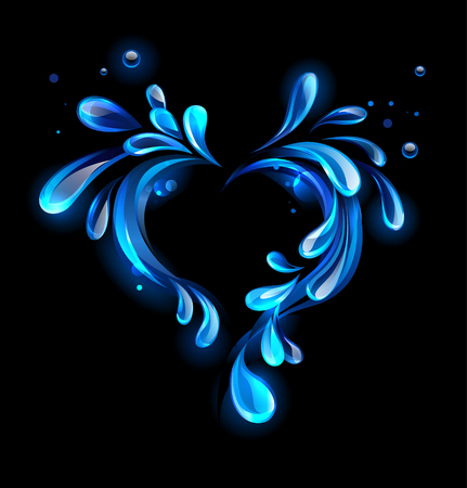 the heart of the sparkling drops of water on black backgroundのイラスト素材