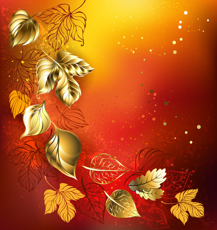 golden autumn leaves on an orange background textural.のイラスト素材