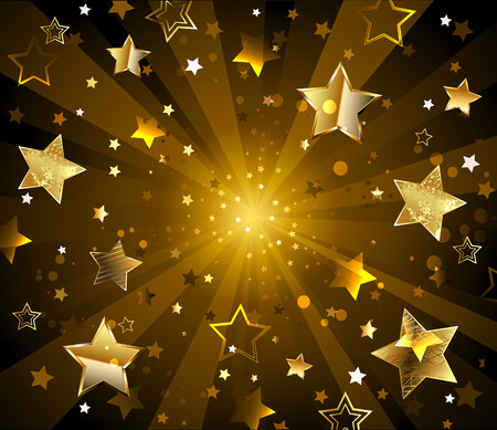 radiant dark background with gold, glittering stars.のイラスト素材