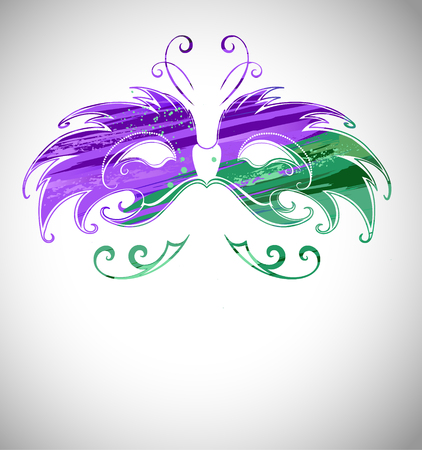 Mardi Gras Mask painted green and purple paint on a light background.のイラスト素材