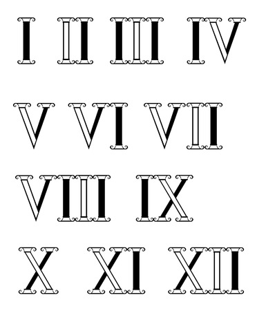 Set of contour, black, isolated Roman numerals on a white background.のイラスト素材