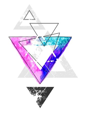 Composition of geometric shapes with a triangle painted with bright watercolor paint on a white background. Watercolor drawing. Tattoo style.
の写真素材