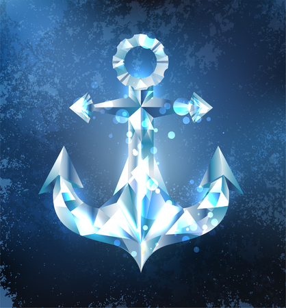 Anchor from a sparkling, blue, transparent ice on a dark blue background. The Northern Fleet. Design of ice.のイラスト素材