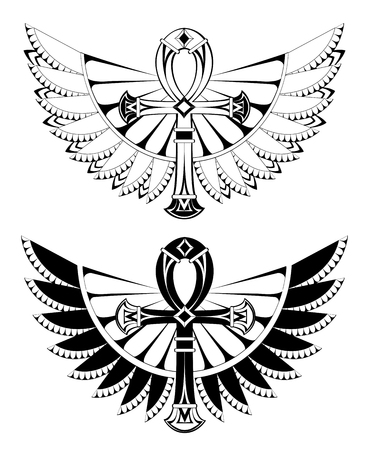 Contoured ankhs with wings on a white illustration.のイラスト素材