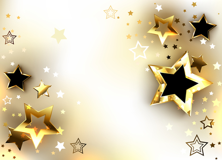 Light background with golden sparkling stars. Design with gold stars.のイラスト素材