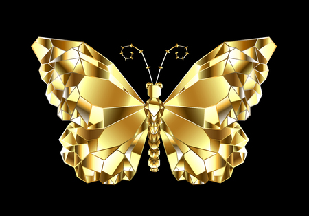 Gold, shiny, polygonal butterfly monarch on black background.
のイラスト素材