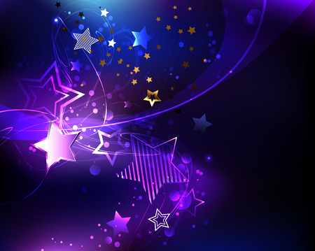 Dark cosmic background with  purple, glowing, abstract stars.のイラスト素材