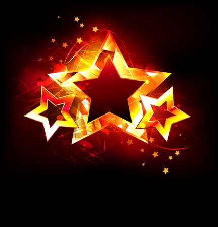 Three bright, hot, fiery stars on black background.のイラスト素材