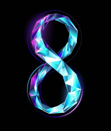 Neon, polygonal, luminous, crystalline number eight on black background. Happy Women's Day.のイラスト素材