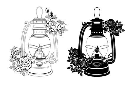Two Lamps with Rosesのイラスト素材