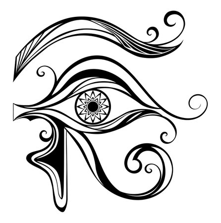 Black, contour, egyptian symbol of the eye of Horus on white background. Egyptian symbol.のイラスト素材