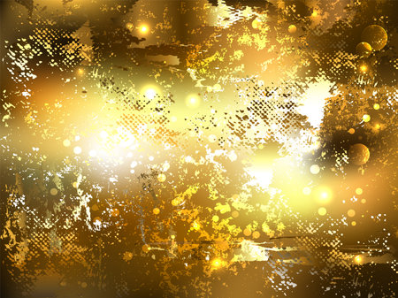 Textured, shiny, antique background of yellow, crumpled, scratched gold.のイラスト素材