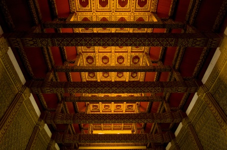 The art of Thai architecture, top view of wooden ceiling in the Thai templeのeditorial素材