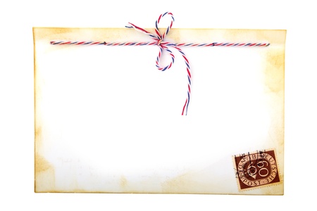 Old blank post card white background, clipping path.の写真素材