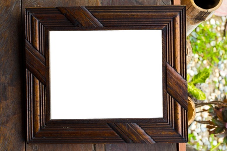 Vintage picture frame, wood plated, wood background