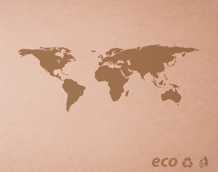 brown recycled paper detail  with Icon ecological map world background