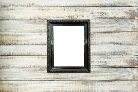 Black Vintage picture frame, wood plated, old wood  backgroundの写真素材