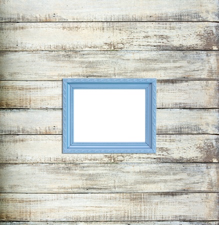 Gray Vintage picture frame, wood plated, old wood backgroundの写真素材