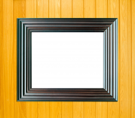 Black Vintage picture frame, wood plated, wood background, clipping path includedの写真素材