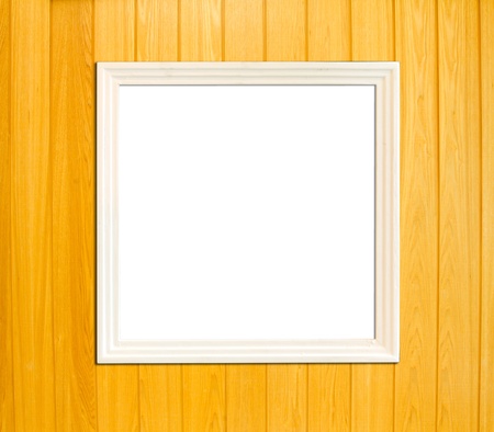 White Vintage picture frame, wood plated, wood background, clipping path includedの写真素材