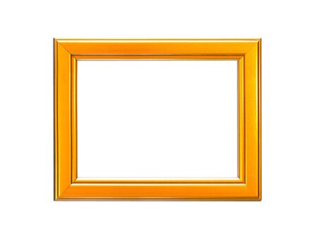 Gold Vintage picture frame, wood plated, white background, clipping path includedの写真素材