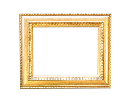 Gold Vintage picture frame, wood plated, white background, clipping path includedの写真素材