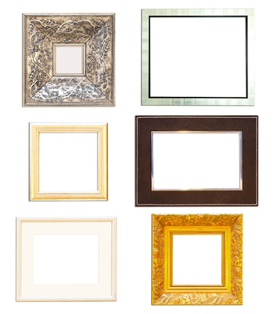 Collection Vintage picture frame, wood plated, white  backgroundの写真素材